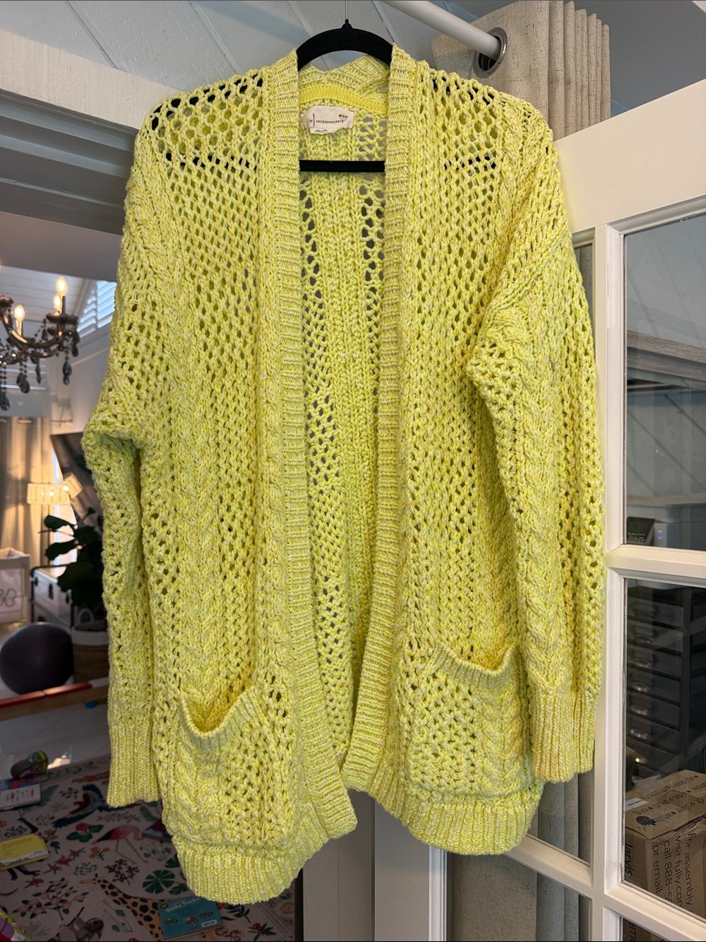 Anthropologie Lemon Open-Knit Pocket Cardigan